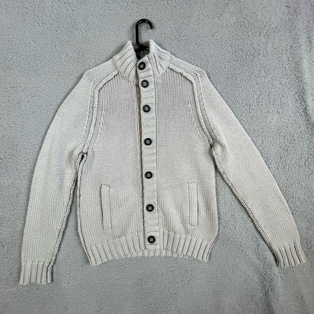 TED BAKER MENS GRAY CARDIGAN SWEATER SIZE 3 IR M BROWN TRIM